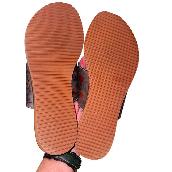 Elite by Corky’s Dominican Gray Perforated Leather Flat Sandal 8 Boho Hippie - Picture 4 of 11